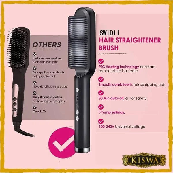 Professional Hair Straightener Brush – Ceramic Heated Comb with 5 Temperature Settings