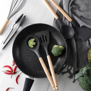 12-Piece Silicone Cooking Utensils Set – Heat Resistant Kitchen Tools with Wooden Handles