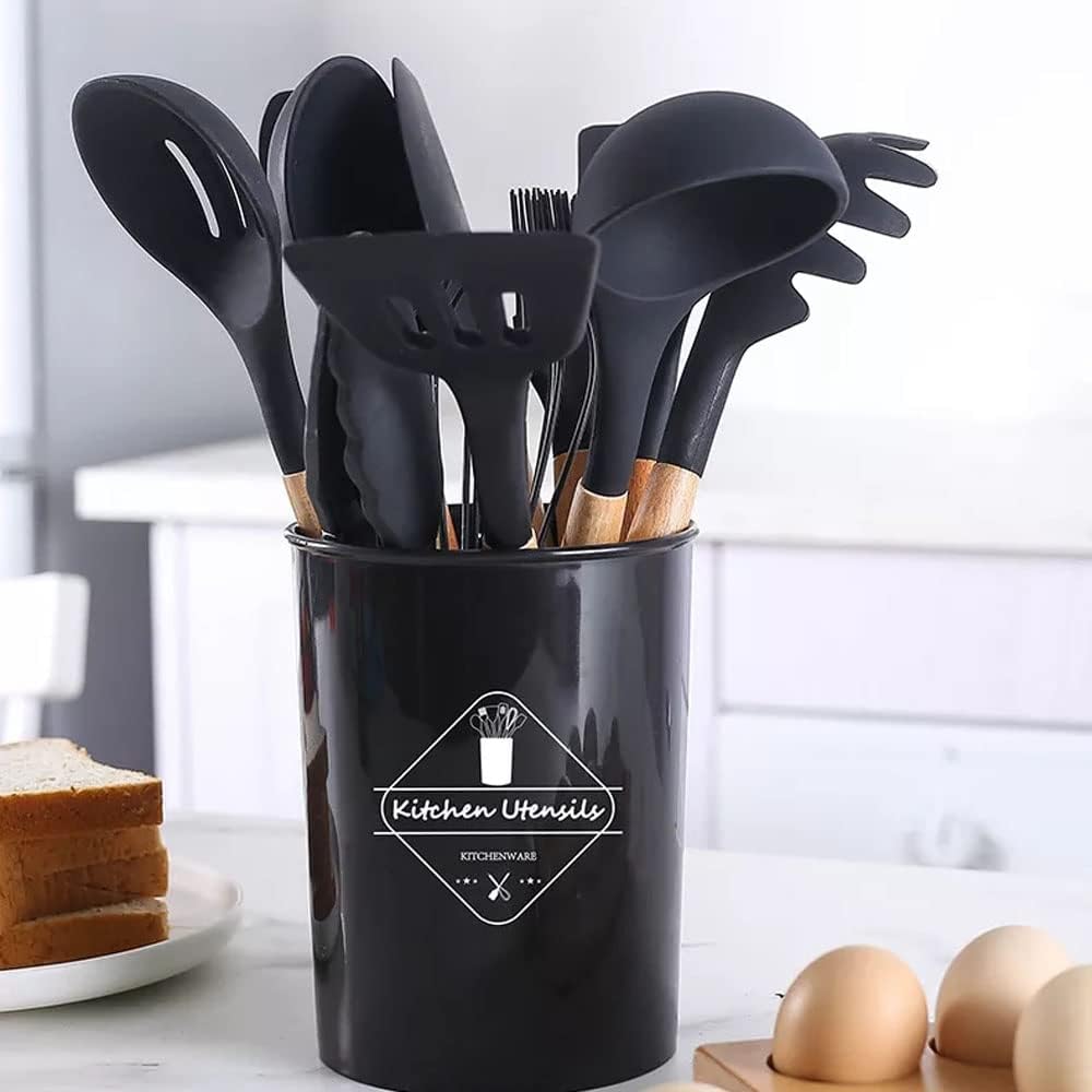 12-Piece Silicone Cooking Utensils Set – Heat Resistant Kitchen Tools with Wooden Handles