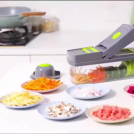 16-in-1 Vegetable Chopper & Slicer – Manual Food Cutter with Colander & Storage Container