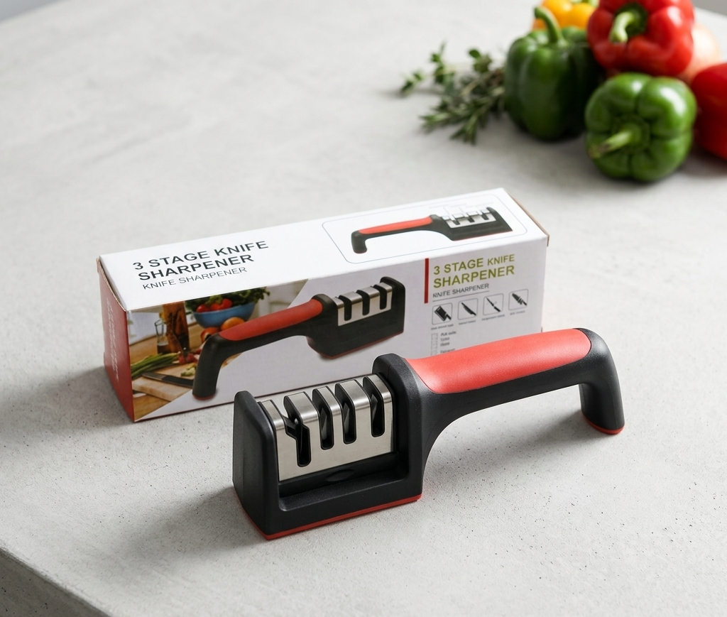 Professional 3-Stage Kitchen Knife Sharpener – Manual Steel & Ceramic Knife Sharpening Tool
