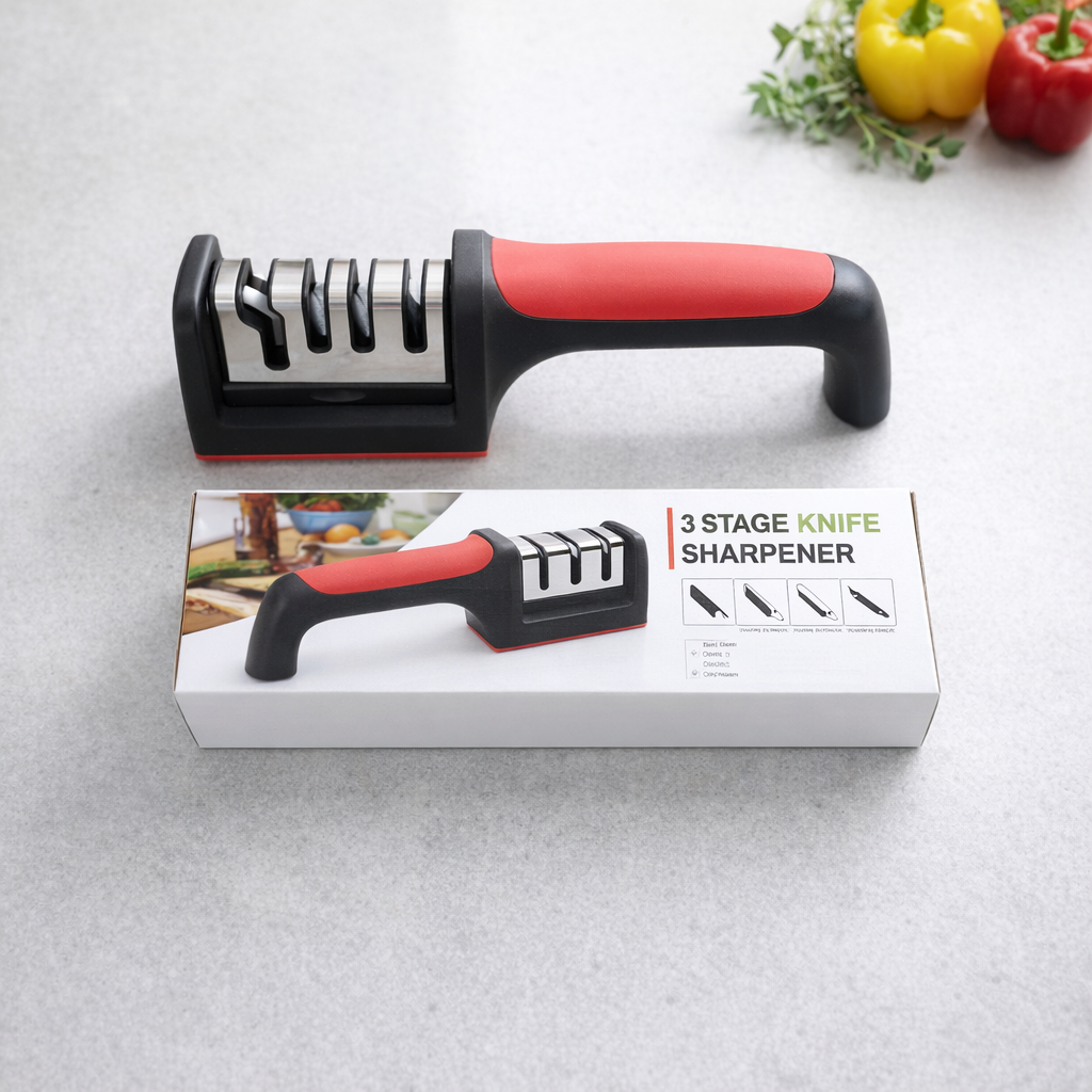 Professional 3-Stage Kitchen Knife Sharpener – Manual Steel & Ceramic Knife Sharpening Tool