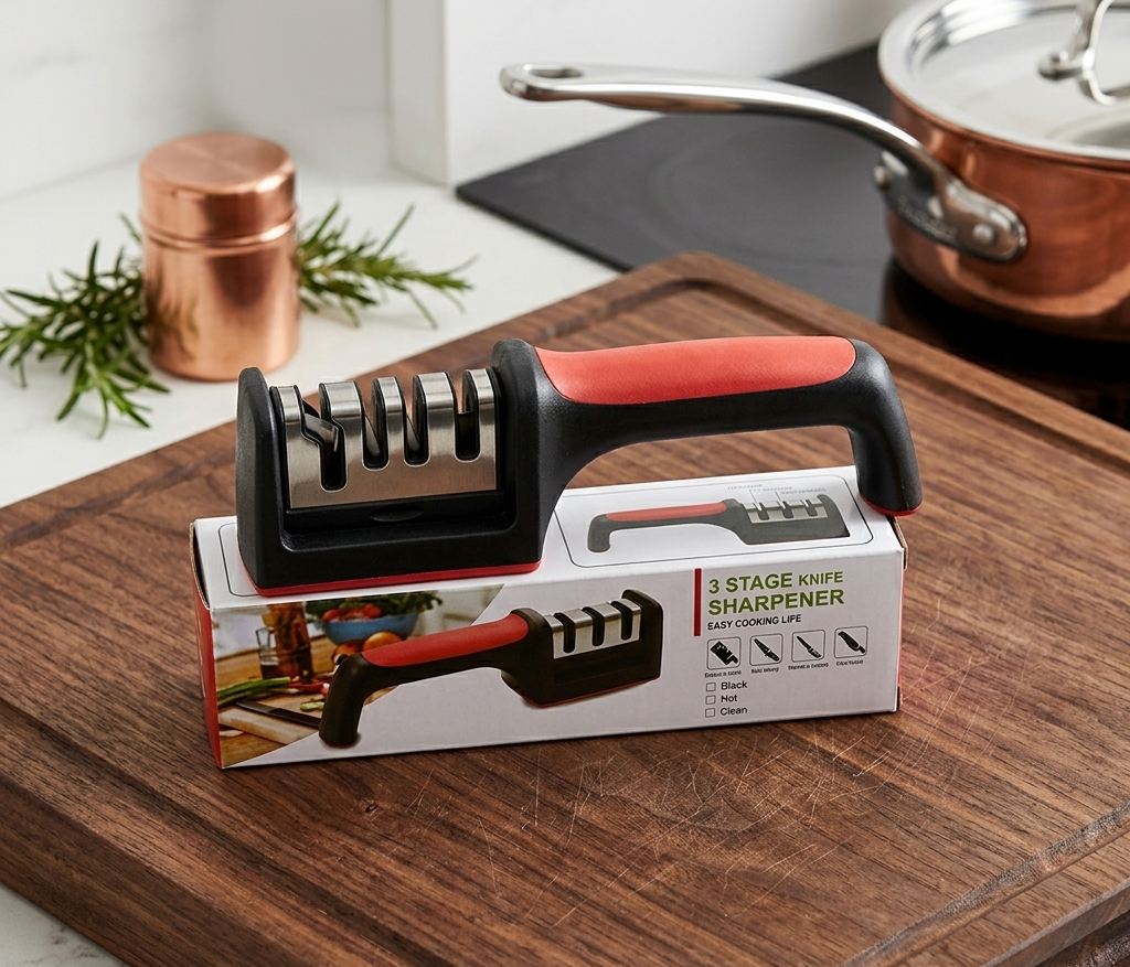 Professional 3-Stage Kitchen Knife Sharpener – Manual Steel & Ceramic Knife Sharpening Tool