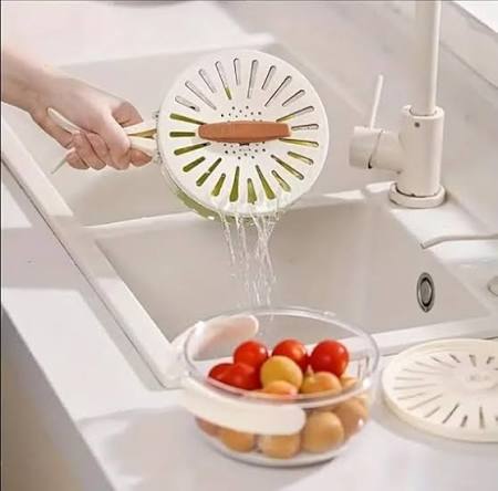 Fruit & Vegetable Drain Basket with Lid – Portable Washing & Storage Container