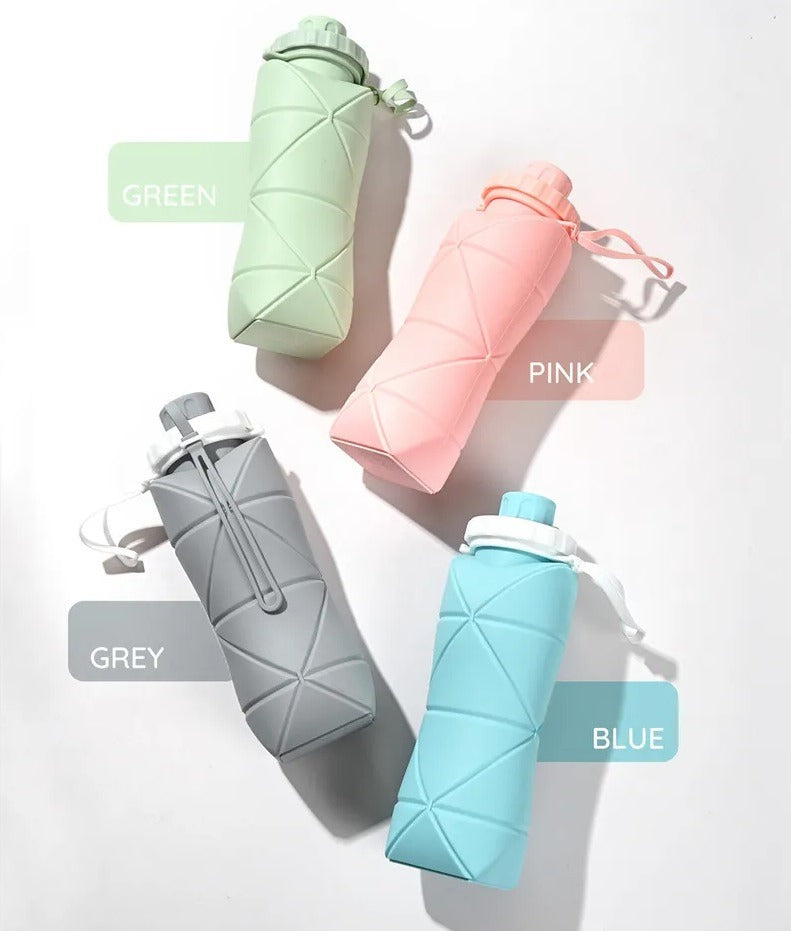 600ML Silicone Folding Water Bottle – Foldable & Leak-Proof Travel Bottle