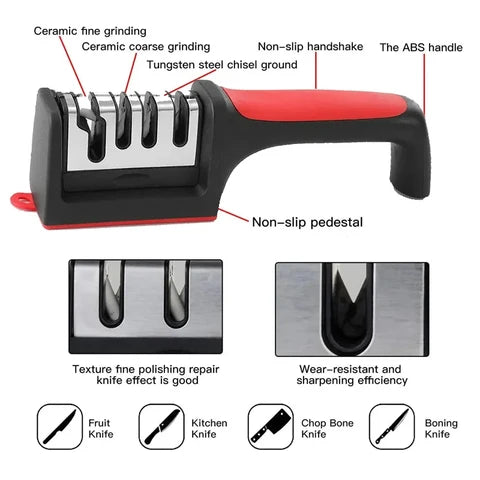 Professional 3-Stage Kitchen Knife Sharpener – Manual Steel & Ceramic Knife Sharpening Tool