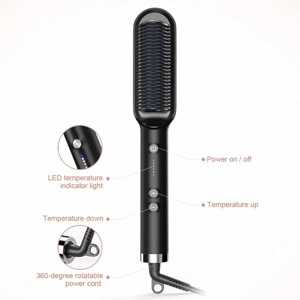Professional Hair Straightener Brush – Ceramic Heated Comb with 5 Temperature Settings