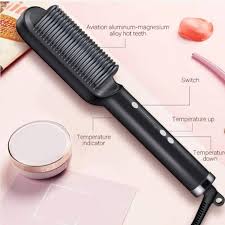 Professional Hair Straightener Brush – Ceramic Heated Comb with 5 Temperature Settings