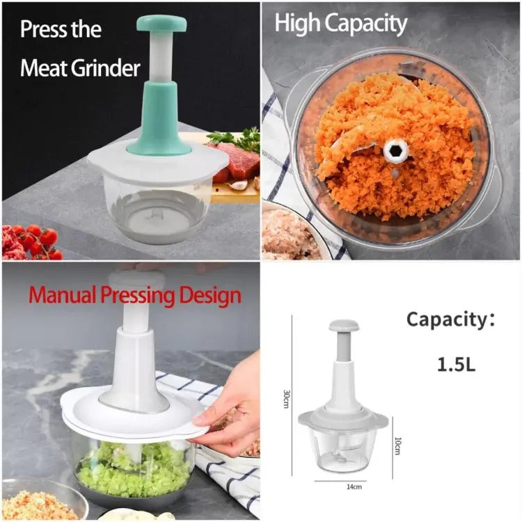 1.5L Manual Food Chopper – Hand Press Vegetable & Fruit Cutter