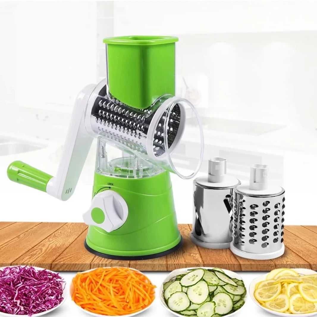 Manual Vegetable Drum Slicer – 3-in-1 Multifunctional Rotary Grater & Cutter
