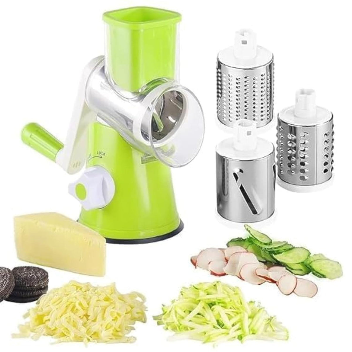 Manual Vegetable Drum Slicer – 3-in-1 Multifunctional Rotary Grater & Cutter