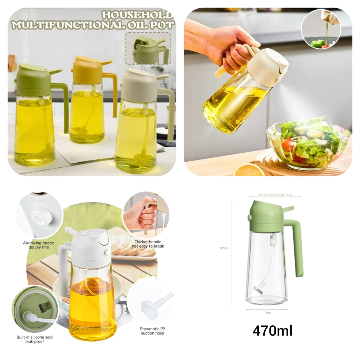 2-in-1 Oil Sprayer Bottle for Kitchen – Refillable Cooking Oil Spray Bottle