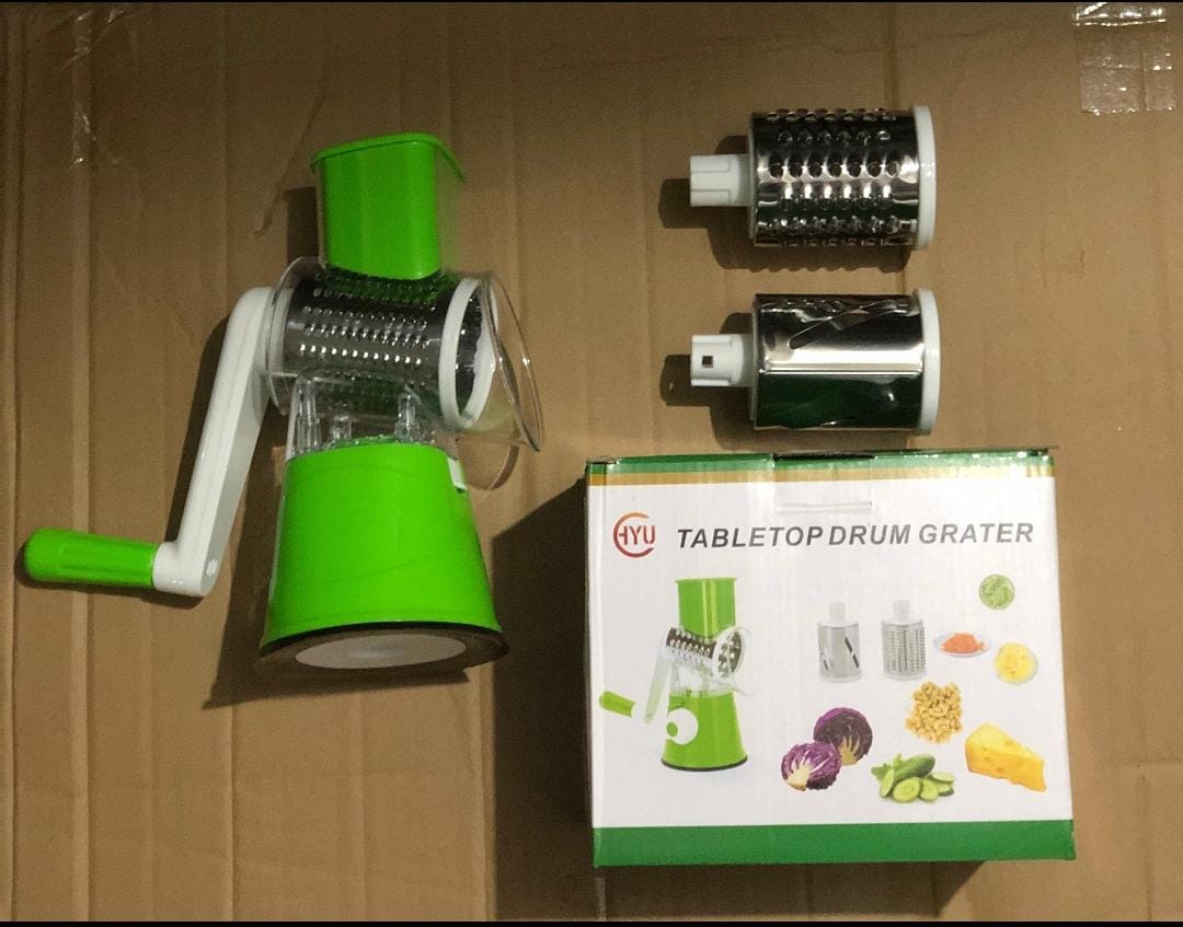 Manual Vegetable Drum Slicer – 3-in-1 Multifunctional Rotary Grater & Cutter
