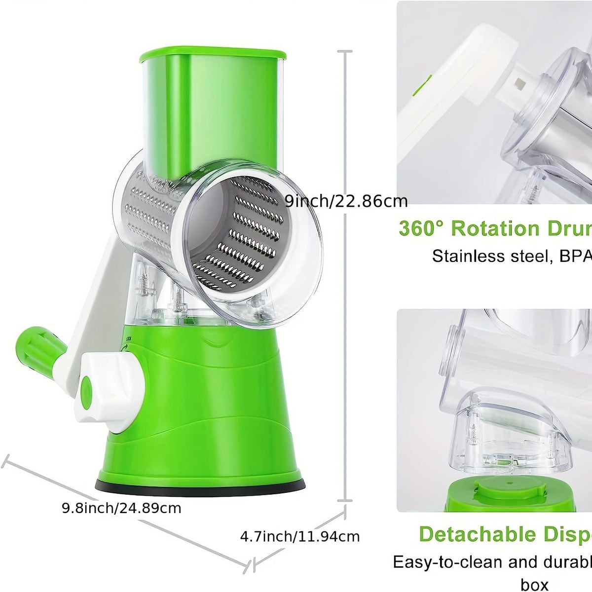 Manual Vegetable Drum Slicer – 3-in-1 Multifunctional Rotary Grater & Cutter