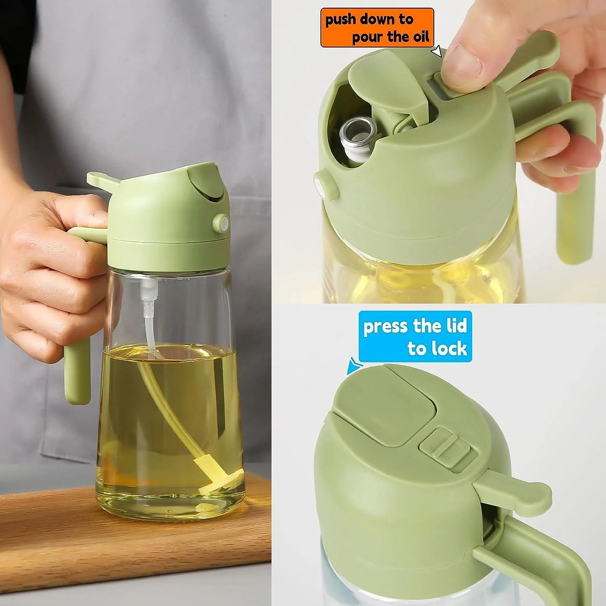 2-in-1 Oil Sprayer Bottle for Kitchen – Refillable Cooking Oil Spray Bottle