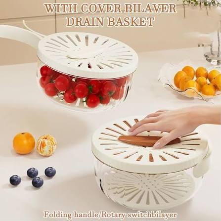 Fruit & Vegetable Drain Basket with Lid – Portable Washing & Storage Container