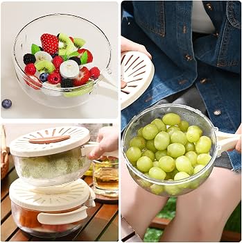 Fruit & Vegetable Drain Basket with Lid – Portable Washing & Storage Container