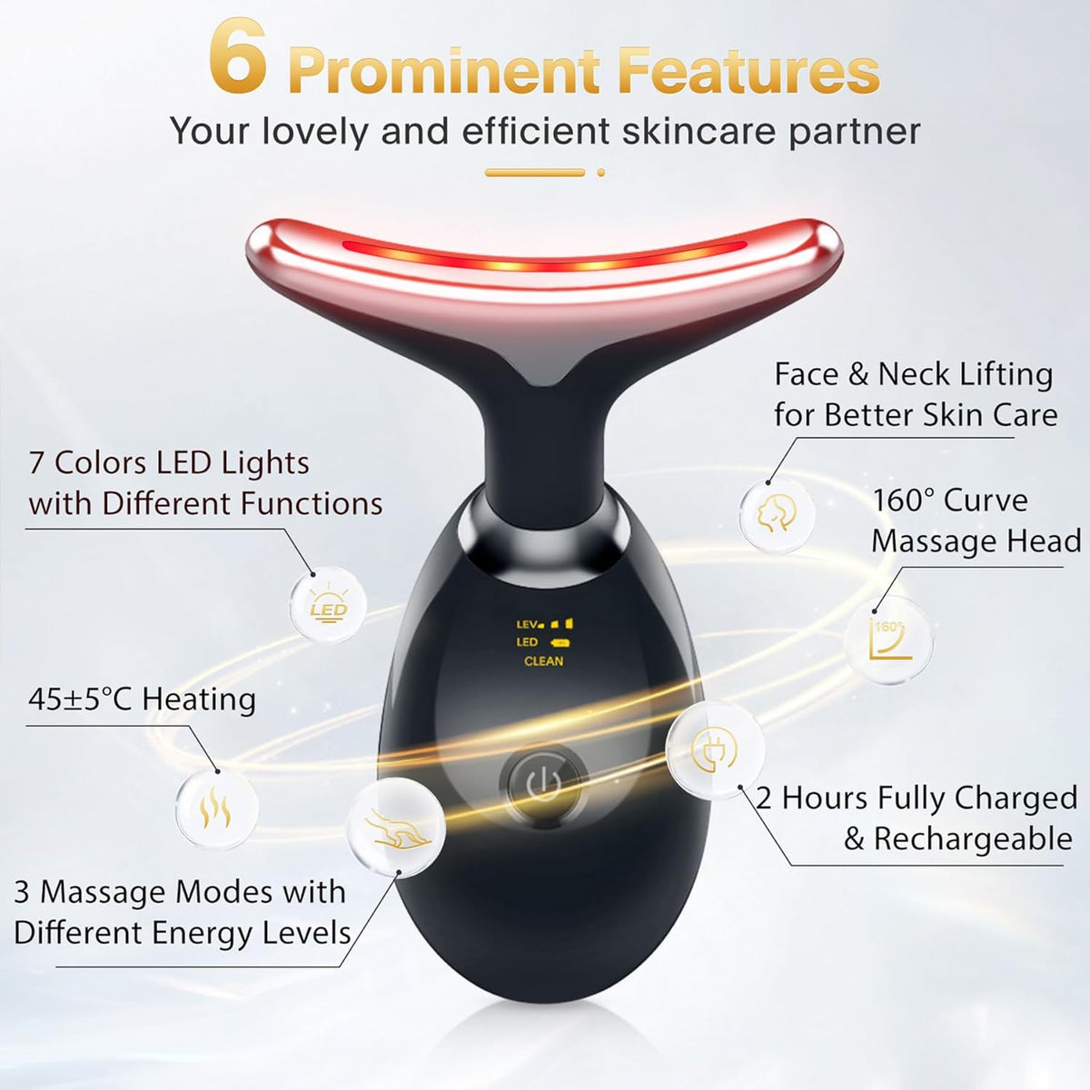 Rechargeable Face Massager – Electric Facial Beauty Device with 3 Modes & 45°C Warmth