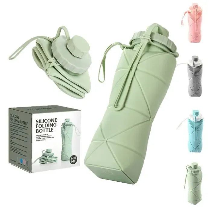 600ML Silicone Folding Water Bottle – Foldable & Leak-Proof Travel Bottle
