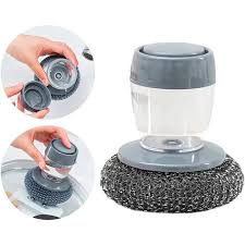Soap Dispensing Kitchen Scrubber Brush – Steel Wire Scrubber for Tough Grease & Dishes